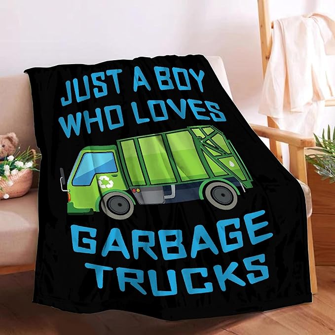 Boy Who Loves Garbage Trucks Blanket Soft Blankets and Throws Flannel Cozy Lightweight Quilt Gift Perfect for Bed Sofa Couch-120 x90 Extra Large for Family