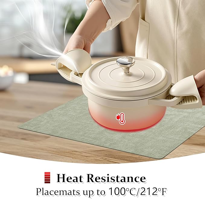 FROMHEART Faux Leather Placemats Set of 12–Waterproof,Heat/Oil Stain-Resistant PU Table Mat–Reversible,Non-Slip,Easy to Clean Place Mats for Kitchen,Dining,Indoor/Outdoor,(Light Green,11.8" x 17")