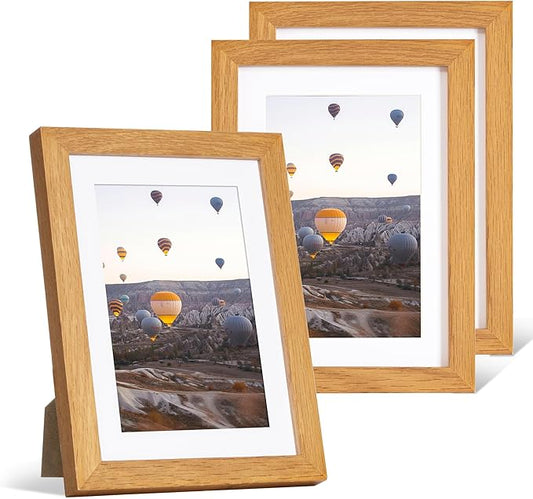 Marsmiles 5x7 Wooden Picture Frame, USA-Sourced Natural Oak Solid Wood Photo Frame with Plexiglass for Display Pictures 4x6 with Mat or 5x7 without Mat, Teak, 3 Pack