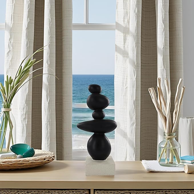 13'' Abstract Rock Decorative Sculpture Ornament, Sandstone Statue Decor for Living Room, Modern Resin Stone Sculpture,Coffee Table Decoration,Gifts for Good Luck, Health, Strength,Black