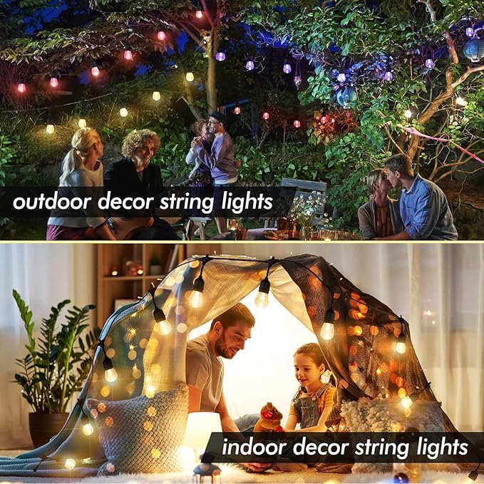 24FT RGB Solar Outdoor String Lights - Dimmable Commercial Patio Lights with 8 Modes, IP65 Waterproof & Remote Control for Garden, Wedding, Cafe