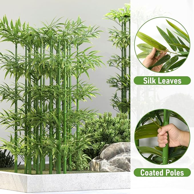 5ft Fake Bamboo Plant 10 Pack, Artificial Privacy Plants Indoor Outdoor Faux Bamboo Plant Privacy Trees with Silk Leaves for Garden Fence Courtyard Entrance (5ft / 150cm)