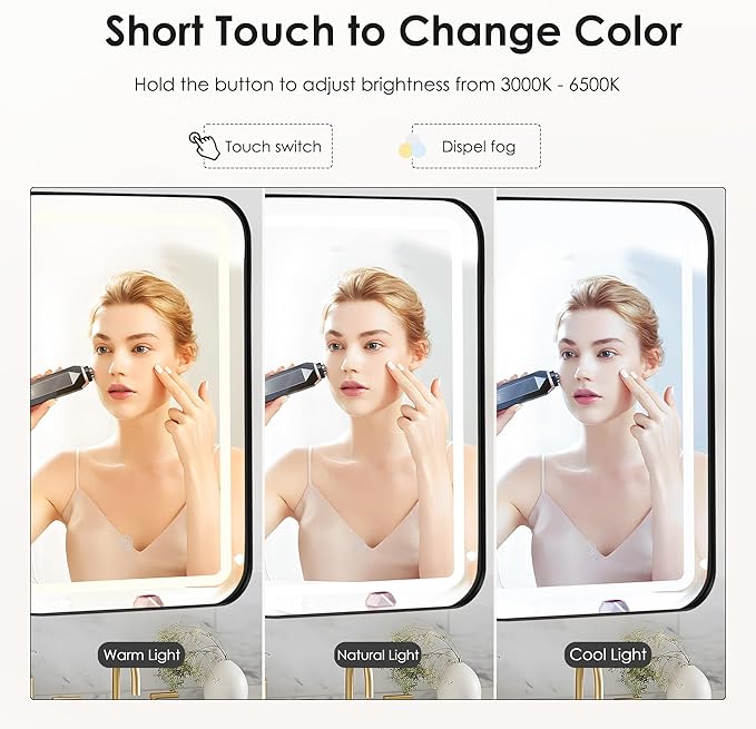 SogesHome Wall Mounted Mirror Medicine Cabinet 24"X16" with LED Lights, Rectangular Vanity Mirror Storage with Shelves, Modern Recessed Mirror Medicine Cabinet for Bathroom, Bedroom, Black