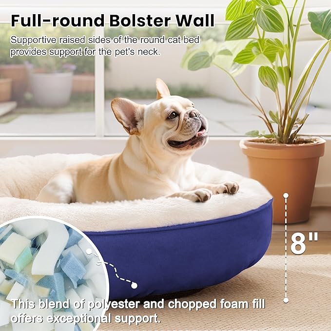 Love's cabin Round Donut Cat and Dog Cushion Bed, 30in Pet Bed for Medium or Large Dogs, Anti-Slip & Water-Resistant Bottom, Soft Durable Fabric Pet beds, Washable Calming Cat & Dog Bed Navy