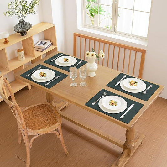 FROMHEART Faux Leather Placemats Set of 6–Waterproof,Heat/Oil Stain-Resistant PU Table Mat–Reversible,Non-Slip,Easy to Clean Place Mats for Kitchen,Dining,Indoor/Outdoor,(Dark Green,11.8" x 17")