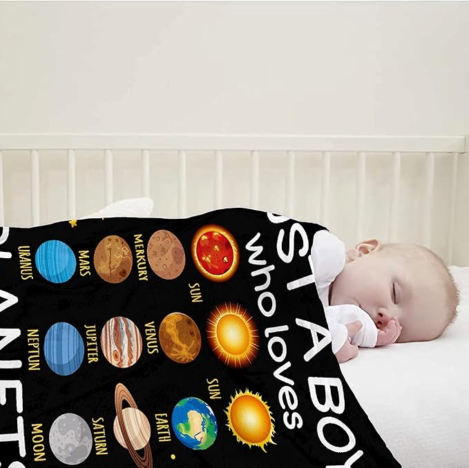 Just Boy Who Loves Planets Blanket Soft Blankets and Throws Flannel Cozy Lightweight Quilt Gift Perfect for Bed Sofa Couch-40 x30 Extra Small for Pets