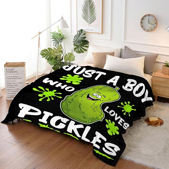 Just A Boy Who Loves Pickles Blanket Soft Blankets and Throws Flannel Cozy Lightweight Quilt Gift Perfect for Bed Sofa Couch-40 x30 Extra Small for Pets