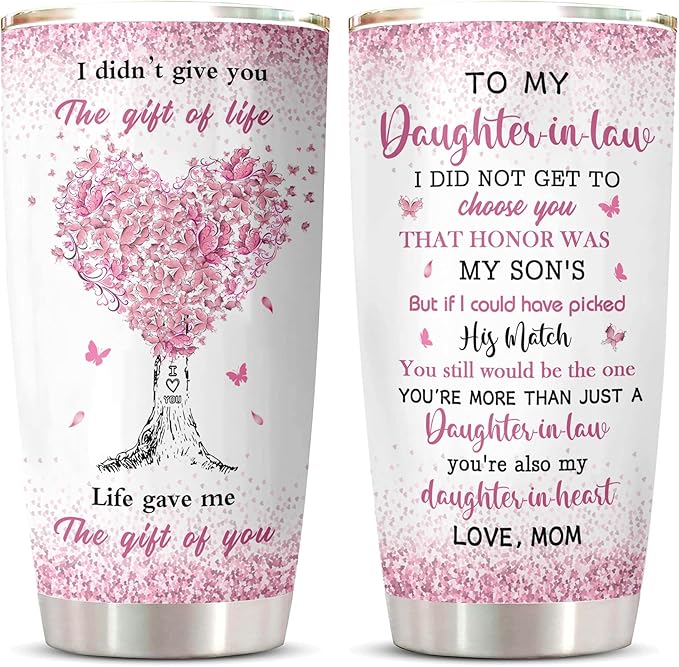 ZANIION Daughter In Law Gift Tumbler 20oz 1PC, Thoughtful Gifts Ideas For Daughter-In-Law From Mother-In-Law Mug, Best Christmas Mothers Day Weeding Decoration Present For Future Son'S Wife Coffee Cup