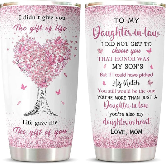 ZANIION Daughter In Law Gift Tumbler 20oz 1PC, Thoughtful Gifts Ideas For Daughter-In-Law From Mother-In-Law Mug, Best Christmas Mothers Day Weeding Decoration Present For Future Son'S Wife Coffee Cup