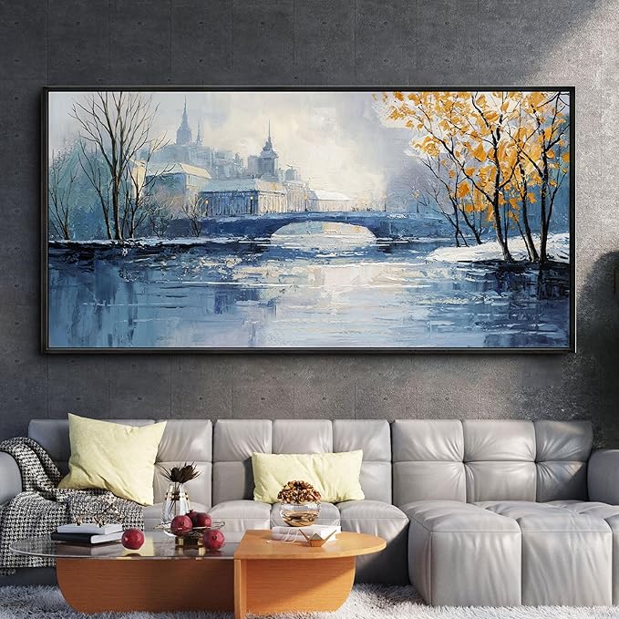 yiijeah Paintings Wall Decor - Wall Frames for Living Room Decorations Abstract Canvas Wall Art Blue and White Extra Large Artwork for Bedroom Office Home Decoration