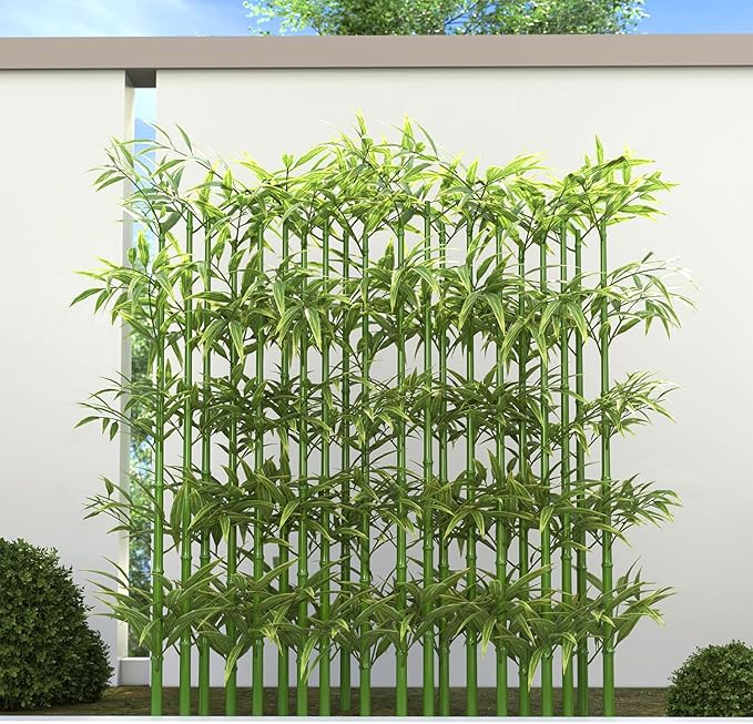 5ft Fake Bamboo Plant 10 Pack, Artificial Privacy Plants Indoor Outdoor Faux Bamboo Plant Privacy Trees with Silk Leaves for Garden Fence Courtyard Entrance (5ft / 150cm)