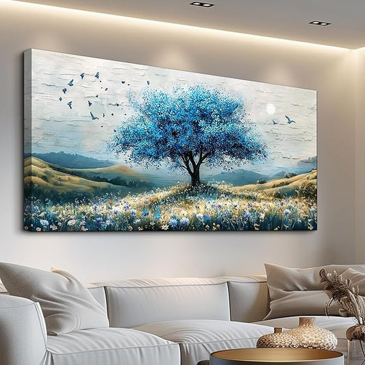 ZUITINGHUA Canvas Wall Art For Living Room Wall Decor For Bedroom Office Wall Decoration The Blue Tree Landscape Painting Farmhouse Pictures Artwork Room Aesthetic Home Decor 20x40 In