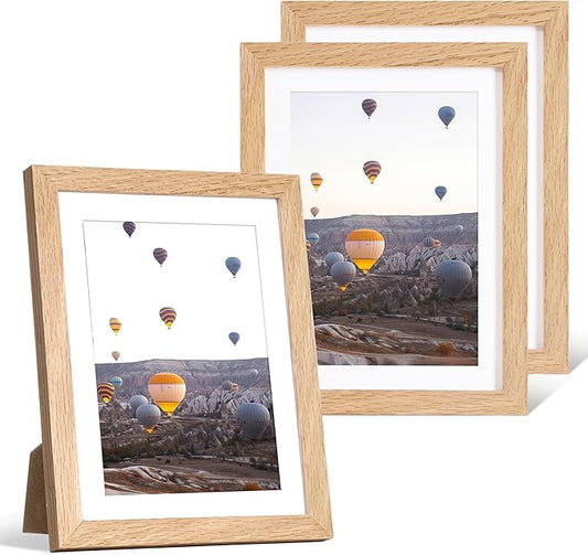 Marsmiles 6x8 Wooden Picture Frame, USA-Sourced Natural Oak Solid Wood Photo Frame with Plexiglass for Display Pictures 5x7 with Mat or 6x8 without Mat, Natural, 3 Pack