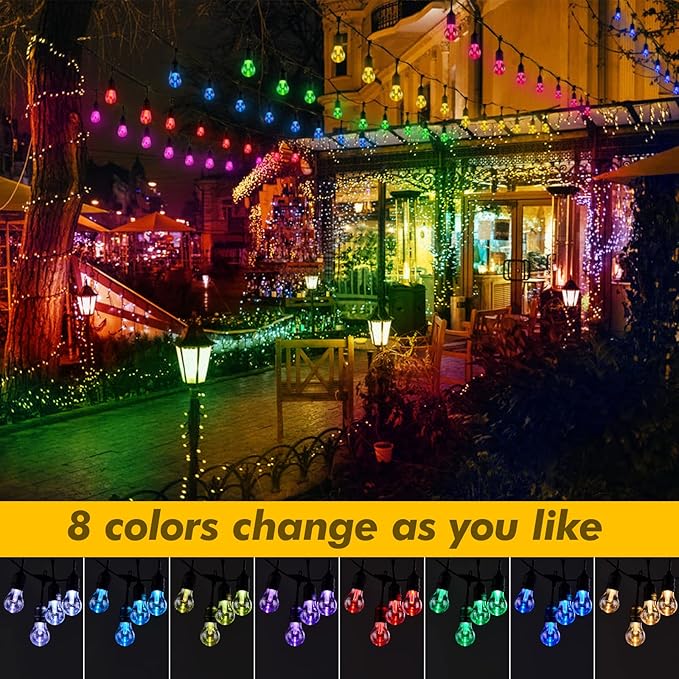 Solar Outdoor RGB String Lights, 48FT Dimmable Patio String Lights with Shatterproof Bulbs, Commercial Lights for Party