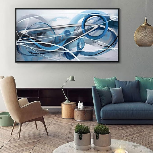 YDYSUNE Large Blue Abstract Wall Art Modern Canvas Wall Decor Paintings Minimalist Artwork for Living Room Pictures for Bedroom Office Home Decor Framed Art Decoration Size 29×58IN