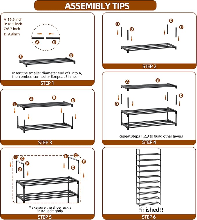 10 Tier Shoe Rack, Tall Shoe Rack for Entryway, Shoe Organizer for Closet, Shoe Storage for Front Door Entrance & Entryway, Large Long Shoe Stand Holder Adjustable Shelf Height