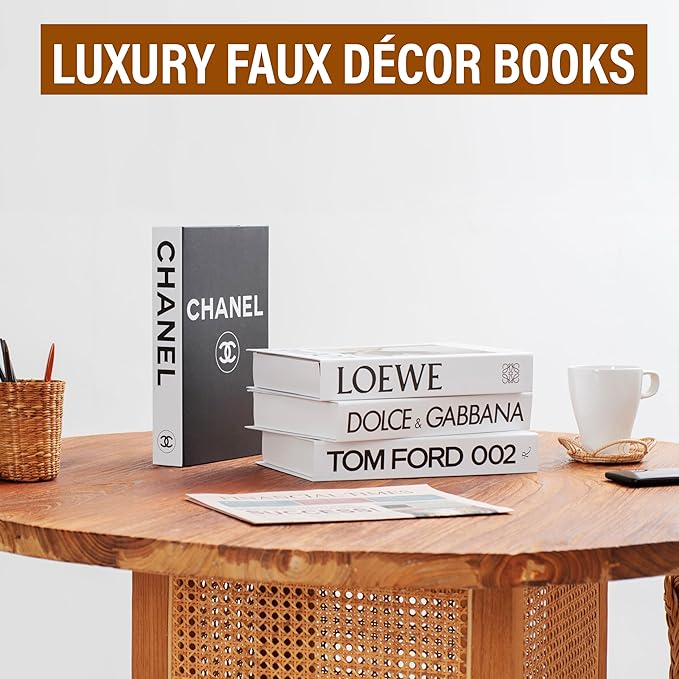 White Large | 4 PCS Decorative Books for Home Decor | Coffee Table Book Decor | Faux Books for Decoration | Aesthetic Shelf & Bookshelf Decor for Living Room, Bedroom, or Office