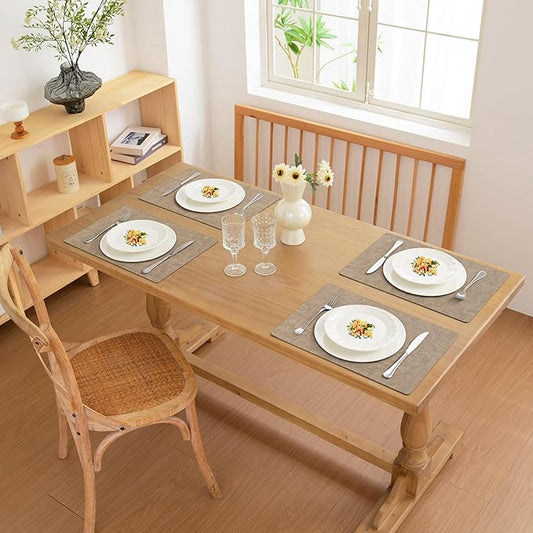 FROMHEART Faux Leather Placemats Set of 6–Waterproof,Heat/Oil Stain-Resistant PU Table Mat–Reversible,Non-Slip,Easy to Clean Place Mats for Kitchen,Dining,Indoor/Outdoor,(Light Coffee,11.8" x 17")