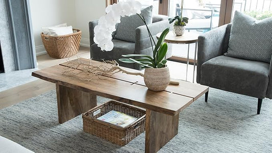 KOUBOO La Jolla Coco Rattan Bowl, White-Wash, Small Planter