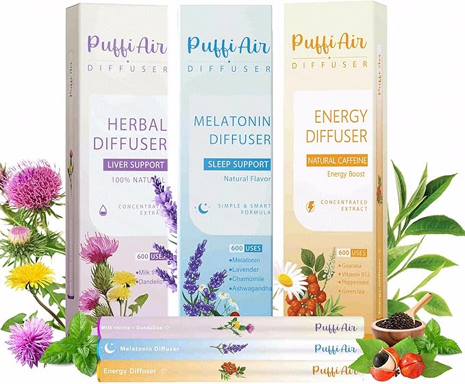 Herbal Diffuser Trio with Milk Thistle, Lavender, Guarana & More丨Urban Circadian Trilogy for AM Energy, PM Balance & Night Relaxation - 600 Uses Per Stick