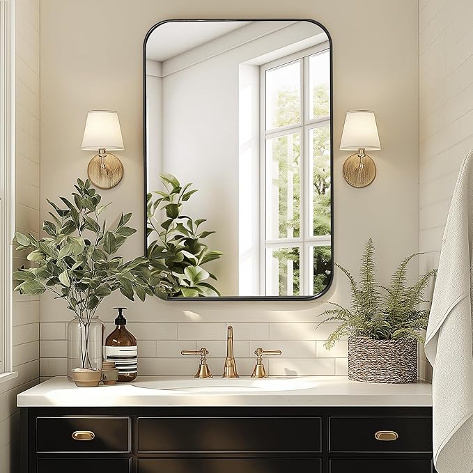 SogesHome Bathroom Medicine Cabinet with Mirror, 16"x24" Black Medicine Cabinet, Stainless Steel Frame and 2 Shelves, Wall Mounted Vanity Mirror Storage Cabinet for Bathroom