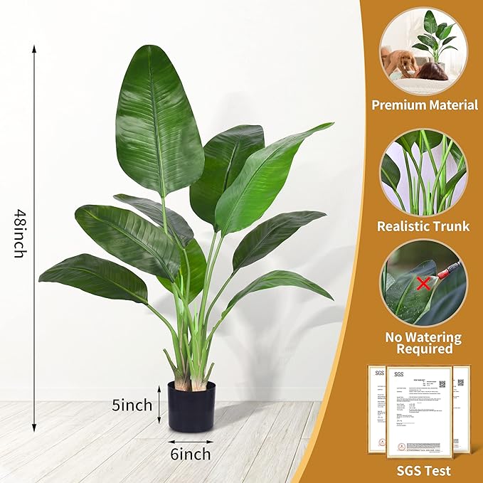 Artificial Bird of Paradise - Fake Plants Indoor Faux Tropical Palm Potted Dypsis Lutescens for Home Office Decor Housewarming (4FT-1Pack)