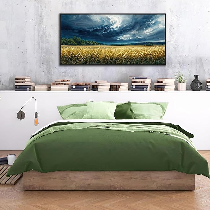 yiijeah Blue Abstract Canvas Wall Art - Rustic Wall Decor Living Room Bedroom Office Paintings Picture Framed Artwork for Walls Forest Landscape Sky Black Cloud Home Decoration