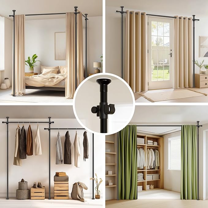 Room Divider Tension Rod No Drill, Adjustable 35-100" W x 43-120" H Freestanding Pole for Privacy,Room Divider Curtains,Black
