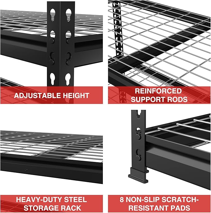 WORKPRO 5-Tier Metal Shelving Unit, 48”W x 24”D x 72”H, Heavy Duty Adjustable Garage Shelving, 4000 lbs Load Capacity (Total), Storage Rack for Garage, Basement, Warehouse, Workshop, 2 Pack