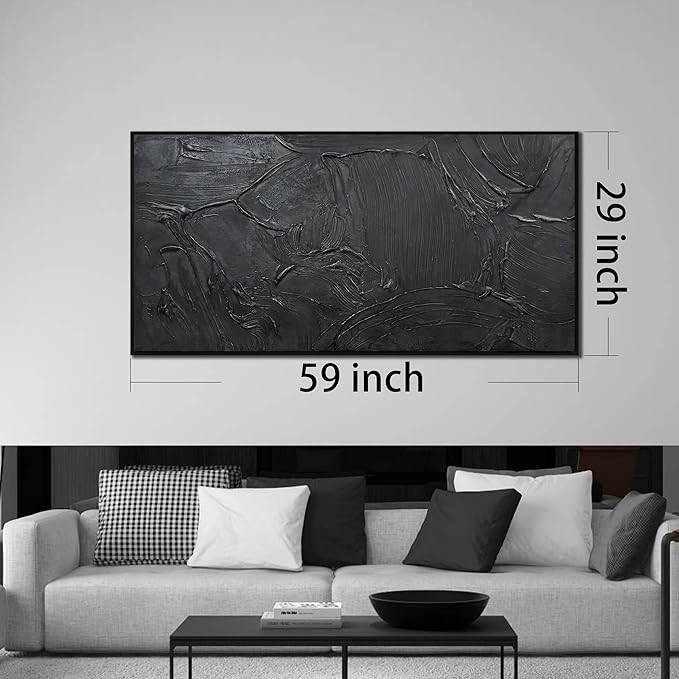 Black Abstract Hand Painted Wall Art for Living Room - Minimalist Large Canvas Wall Art for Office - Frames Wall Decor Bedroom Size 29" x 59"
