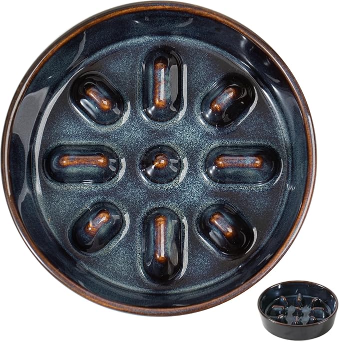 Ceramic 6.1inch Dog Bowl Slow Feeder, Slow Pet Food Dish for Small Dog and Cat, Stop Bloat, Preventing Choking(Single Bowl, Starry Sky)