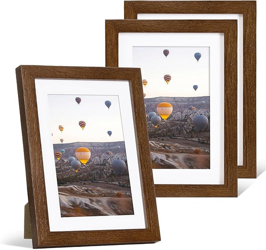 Marsmiles 5x7 Wooden Picture Frame, USA-Sourced Natural Oak Solid Wood Photo Frame with Plexiglass for Display Pictures 4x6 with Mat or 5x7 without Mat, Walnut, 3 Pack