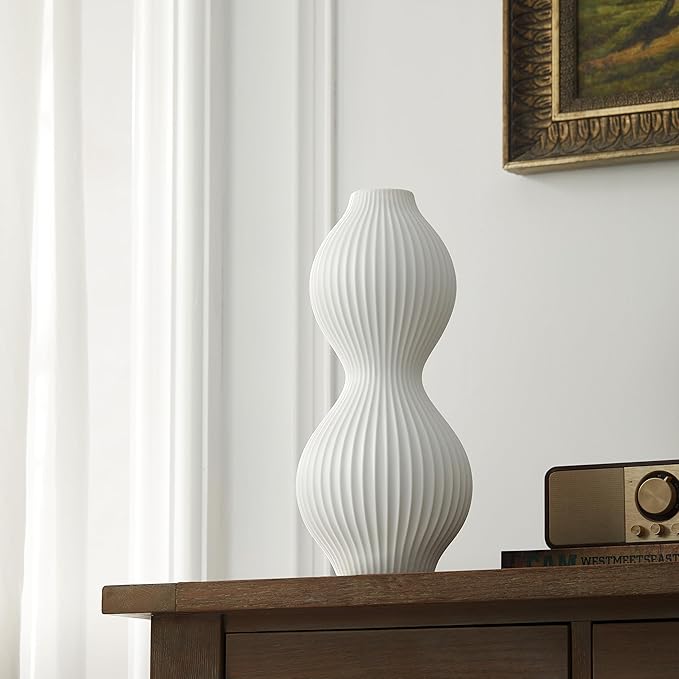 RONDURE 15.8" Modern Ceramic Table Lamp, Modern Bedside Lamps for Bedroom, Living Room and Nightstand, White Translucent Ceramic Shade, Warm Ambient Lighting, Home Decor