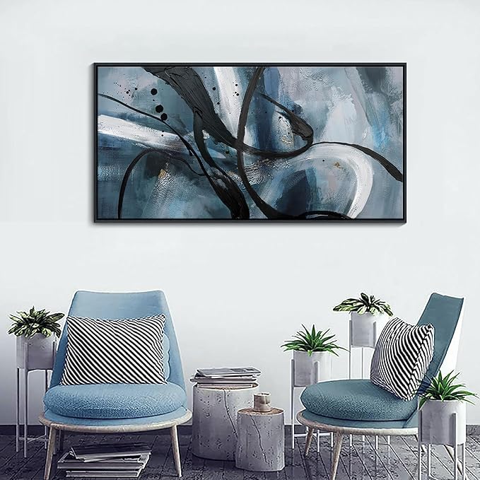 YDYSUNE Abstract Wall Art - Black and White Large Canvas Wall Decor Graffiti Modem Minimalist Art Decoration for Living Room Bedroom Office Painting Framed Pictures Artwork Size 24×48Inch