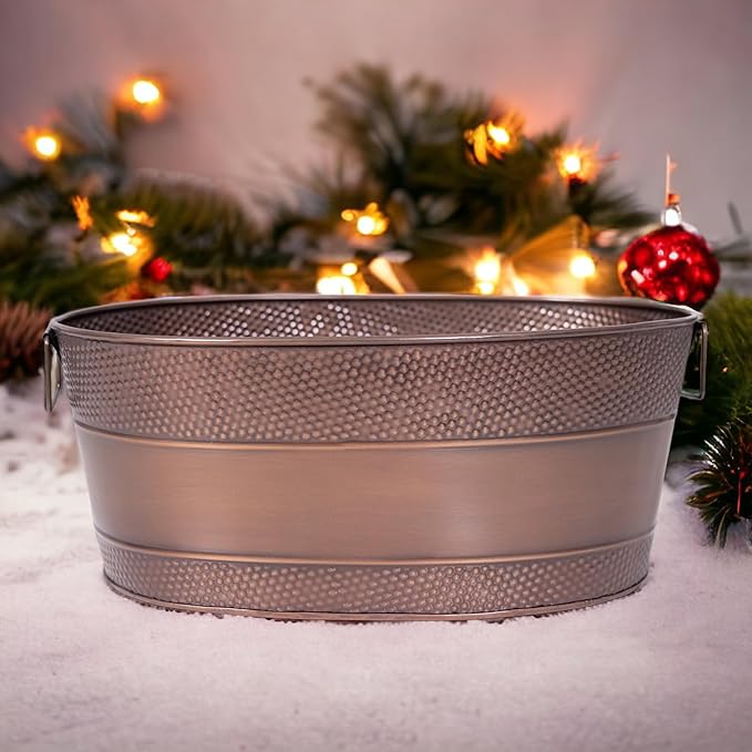 BREKX Copper Galvanized Tub for Indoor Firewood Storage Rack Log Holder - 25QT Heavy-Duty Portable Tub with Handles -Multi-Use for Planters, Blankets for Living Room, Etc