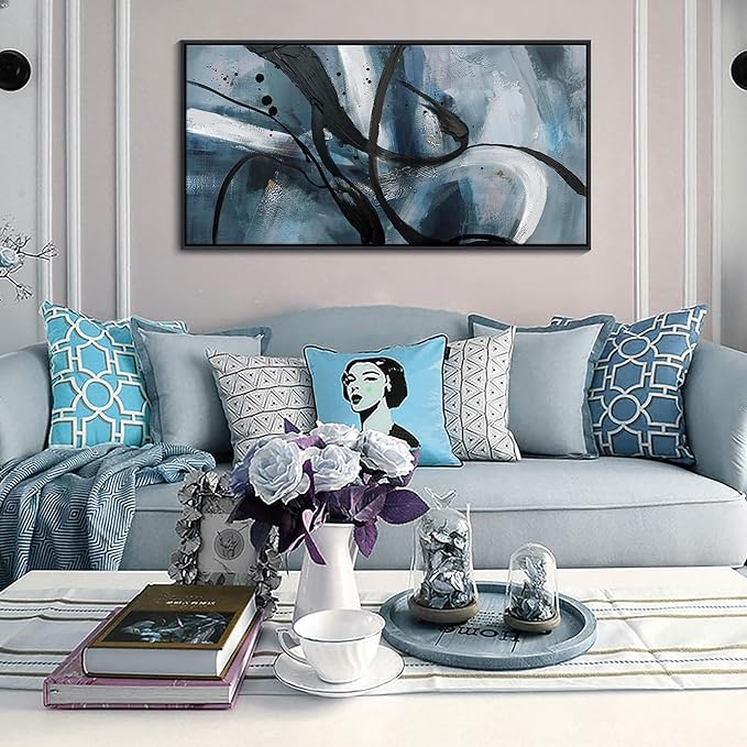 YDYSUNE Abstract Wall Art - Black Canvas Wall Decor Graffiti Lines Simple Art Modern Minimalist Artwork Prints Picture Contemporary Bedroom Living Room Office Decoration Framed Easy To Hang 20x40 Inch