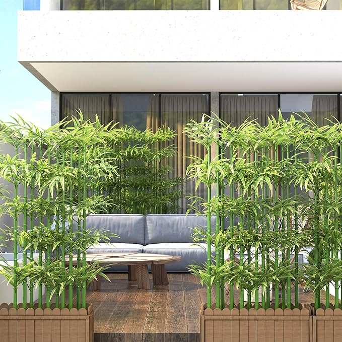 5ft Fake Bamboo Plant 10 Pack, Artificial Privacy Plants Indoor Outdoor Faux Bamboo Plant Privacy Trees with Silk Leaves for Garden Fence Courtyard Entrance (5ft / 150cm)