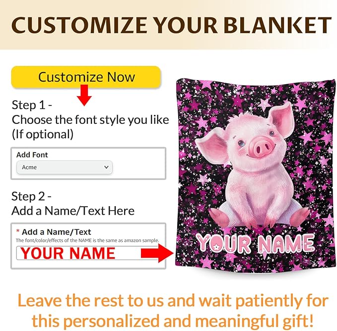 Pig Blanket for Gift, Custom Girls Blankets, Pink Cozy Soft 50 x 40 Inches Flannel Throws for Bed Travel Sofa Living Room