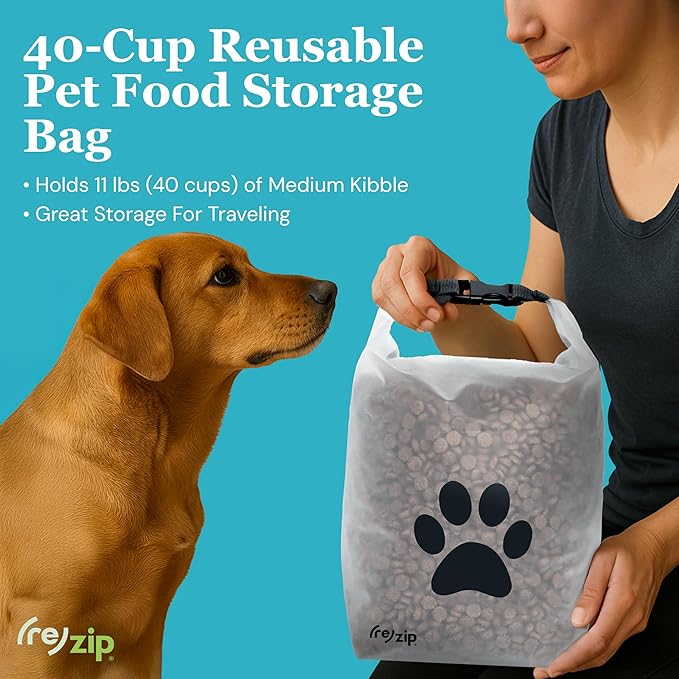 (re)zip Large Roll Top Pet Food Storage Bag 40-Cup, BPA-Free, Food-Grade, Pet-Safe, Freshness Seal for Camping, Travel & Daily Use, Machine Washable, Cobalt Blue