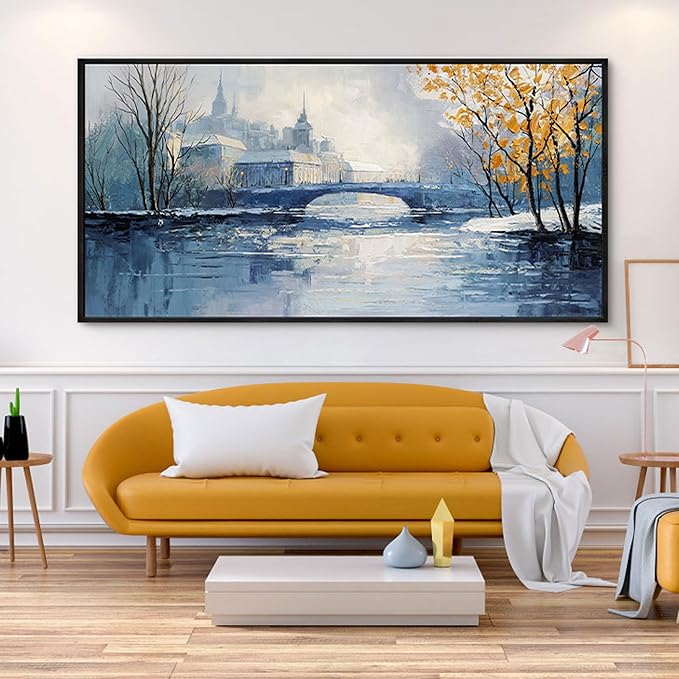 yiijeah Paintings Wall Decor - Wall Frames for Living Room Decorations Abstract Canvas Wall Art Blue and White Extra Large Artwork for Bedroom Office Home Decoration