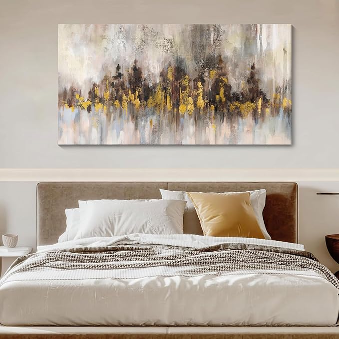 YDYSUNE Brown and Gold Abstract Wall Art Large Canvas Picture for Living Room, Bedroom, Office Moden Elegant Painting Wall Decor for Stylish Home Decoration Pictures 24x48Inch