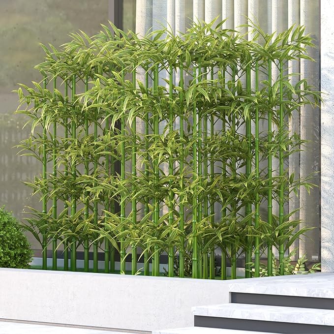 5ft Fake Bamboo Plant 10 Pack, Artificial Privacy Plants Indoor Outdoor Faux Bamboo Plant Privacy Trees with Silk Leaves for Garden Fence Courtyard Entrance (5ft / 150cm)