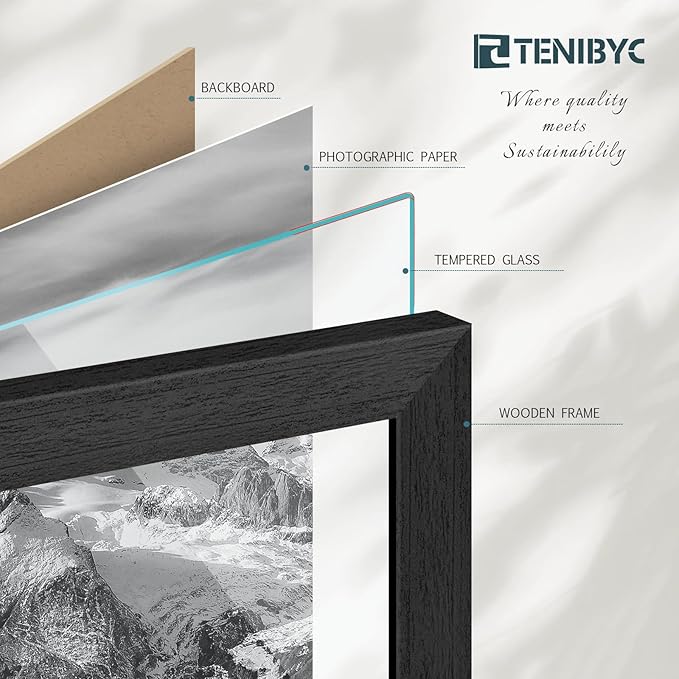 8.5x11 Picture Frame Black - 4 Pack, HD Tempered Glass, Elegant Wood Grain Photo Frame, Suitable for Certificate Document, Table or Wall Display