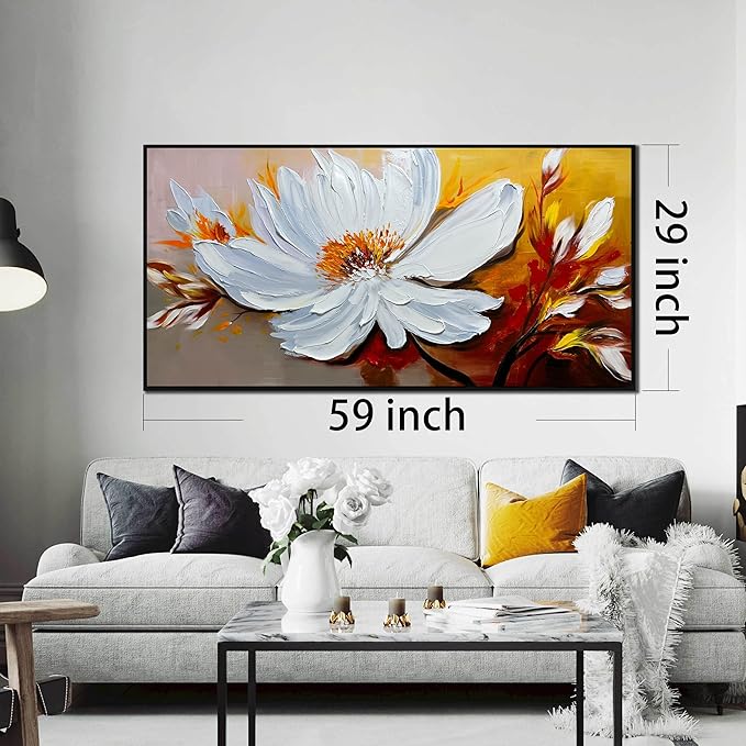 Hand Painted Flower Painting Wall Art for Bedroom - Abstract Painting Wall Art for Living Room - Big Picture Frames for Wall Size 29" x 59"