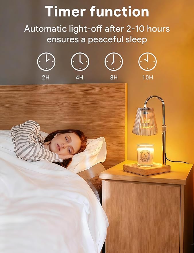 Candle Warmer Lamp with Timer, Dimmable Candle Warmer for Home Decor, Birthday Gifts for Women, Adjustable Height Wax Melt Warmer with 2 Bulbs