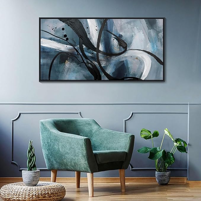 YDYSUNE Abstract Wall Art - Black and White Large Canvas Wall Decor Graffiti Modem Minimalist Art Decoration for Living Room Bedroom Office Painting Framed Pictures Artwork Size 24×48Inch