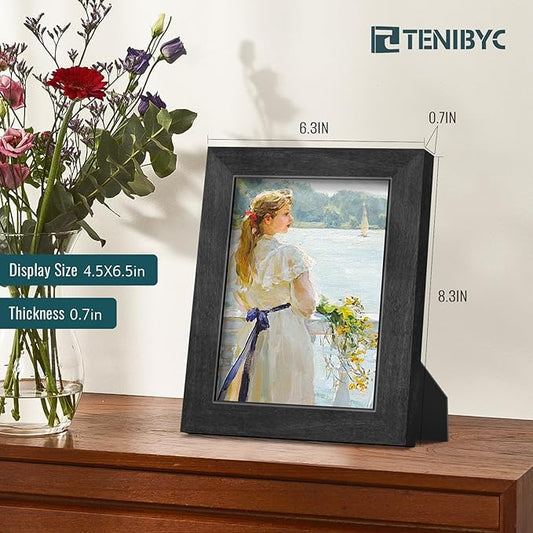 5x7 Picture Frame 4 Pack, Black Wood Photo Frame, HD Tempered Glass, Table Display or Wall Hanging