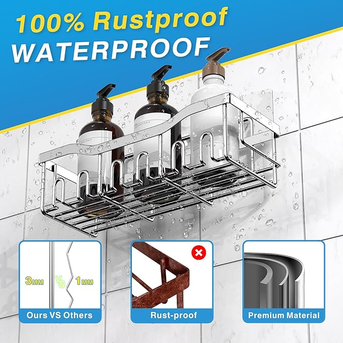 EUDELE 5-Pack Rustproof Stainless Steel Shower Caddy – No Drill Adhesive Bathroom Organizer with Large Capacity, Spacious Shower Shelves for Inside Shower, Kitchen & Home Decor Storage-XL Size