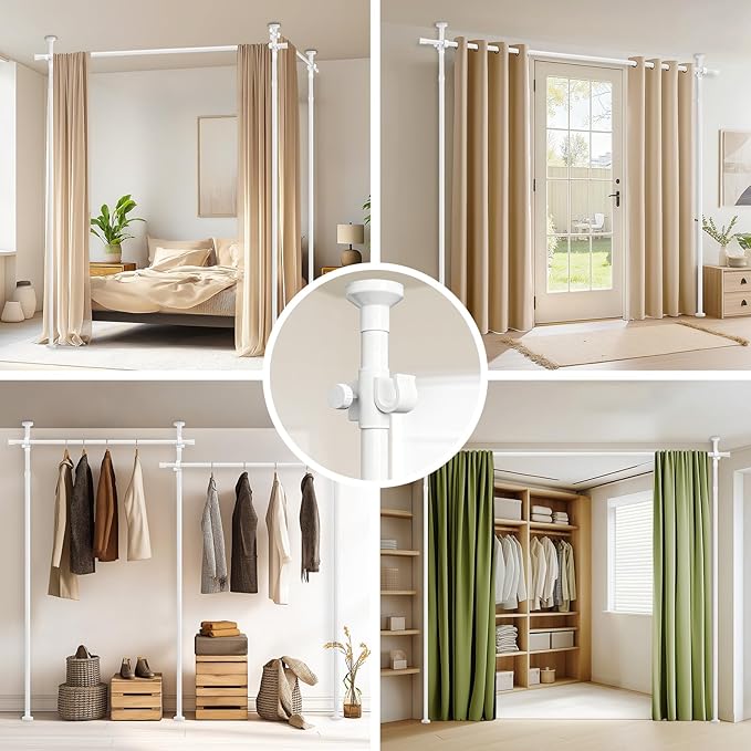 No Drill Curtain Rods for Room Divider, Adjustable Tension Rod 35-100" W x 43-120" H, for Partition Room Dividers,White