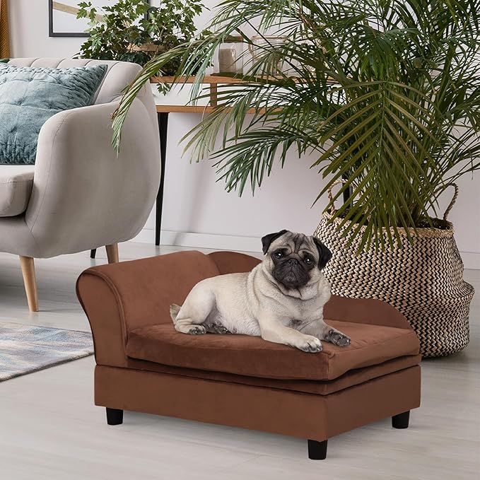 PawHut Luxury Fancy Dog Couch with Hidden Storage, Small Dog Sofa Bed with 2" Soft Foam, Modern Pet Furniture for Puppies & Little Breeds, Brown